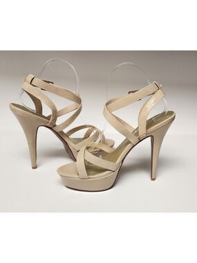 Touch Up Andrea Beige Faux Patent Leather High Heel Pump Shoes Size 9M